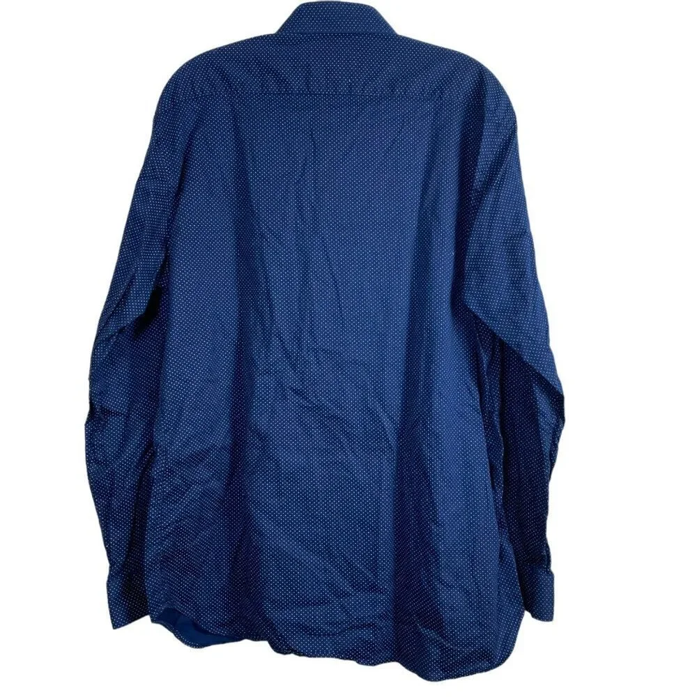 Aldo Men's Blue White Polka Dots Print Cotton Button Down Long Sleeve‎ Shirt XL